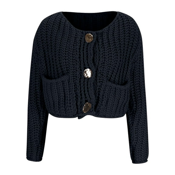 Kaemgyyd Cardigan Sweaters for Women Fall Crochet Knit Button down Crop Tops Casual Solid Color Long Sleeve Soft Coat