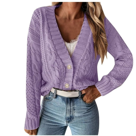 Kaemgyyd Cardigan Sweaters for Women Fall Fashion Button down Trendy Sweater Tops Cute V Neck Long Sleeve Cable Knit Winter Coat