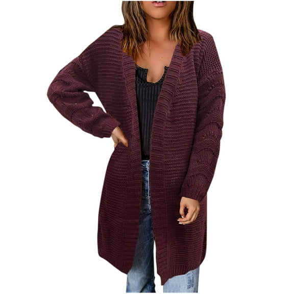 Kaemgyyd Cardigan Sweaters for Women Fall Soft Open Front Knit Coat Fashion Solid Hollow out Long Sleeve Outwear Winter