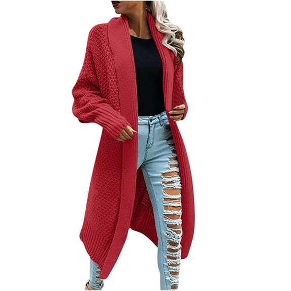Kaemgyyd Cardigan Sweaters for Women Winter Thermal Solid Color Long Cardigans Outwear Fashion Thick Open Front Knit Jackets