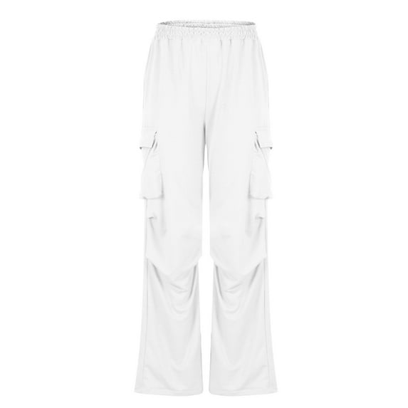 Kaemgyyd Cargo Pants Women Baggy Trendy Elastic Waist Wide Leg Trousers with Pockets Casual Solid Color Athletic Hiking Clothing
