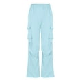 thumbnail image 1 of Kaemgyyd Cargo Pants Women Baggy Trendy Elastic Waist Wide Leg Trousers with Pockets Casual Solid Color Athletic Hiking Clothing, 1 of 4