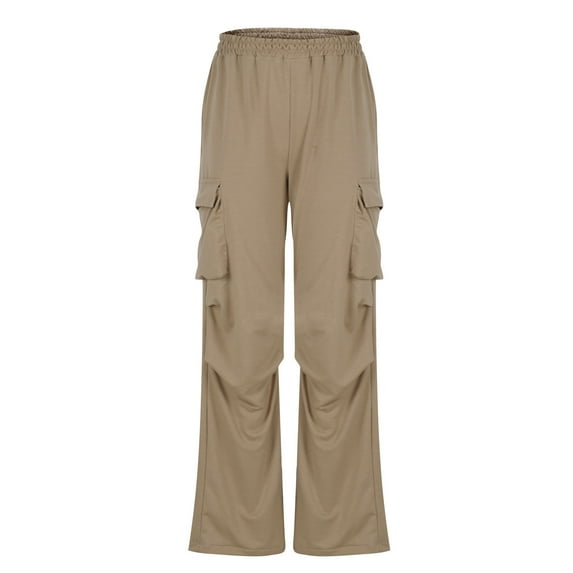 Kaemgyyd Cargo Pants Women Baggy Trendy Elastic Waist Wide Leg Trousers with Pockets Casual Solid Color Athletic Hiking Clothing