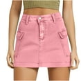 thumbnail image 1 of Kaemgyyd Cargo Skirt Women Trendy High Waist Button Mini Jeans Skirt Vintage Washed Denim Skirt Streetwear with Pocket, 1 of 7