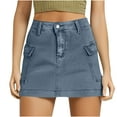 thumbnail image 1 of Kaemgyyd Cargo Skirt Women Trendy High Waist Button Mini Jeans Skirt Vintage Washed Denim Skirt Streetwear with Pocket, 1 of 7