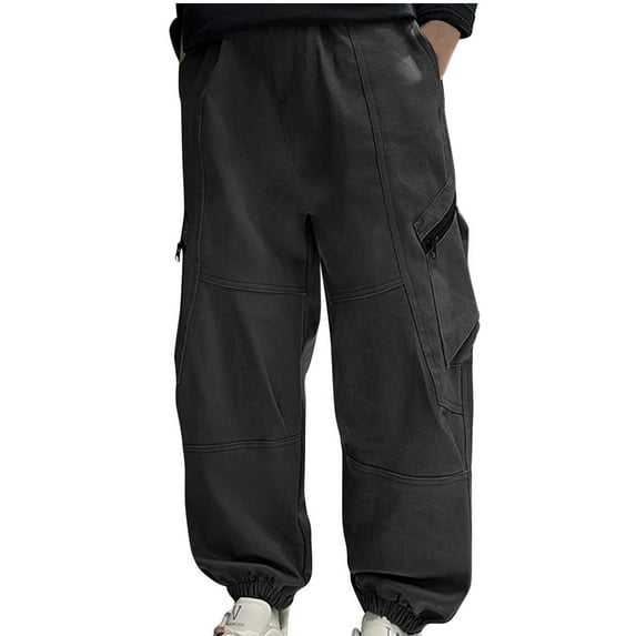 Kaemgyyd Cargo Sweatpants for Teen Boys Casual Loose Elastic Waist Workout Joggers Kids Baggy Cinch Bottom Pants with Pockets