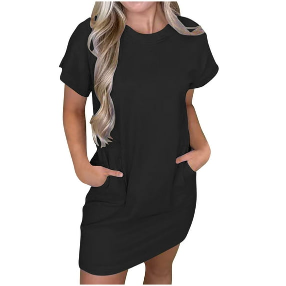 Kaemgyyd Casual Dress for Women Summer Solid Color Workout Sweatshirts Mini Dress with Pockets