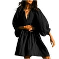 thumbnail image 1 of Kaemgyyd Casual Dress for Women V Neck 3/4 Sleeve Soft Loose Short Mini Beach Dress A-Line Flowy Vaction Outfit, 1 of 6