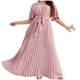 thumbnail image 1 of Kaemgyyd Casual Dresses for Women Loose Crew Neck Short Sleeve High Waist Maxi Dress Plus Size Belted Pleated A Line Flowy Dress, 1 of 4