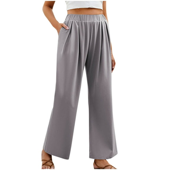 Kaemgyyd Casual Pants for Women Loose Wide Leg Comfy Lounge Trousers Elastic Waist Solid Basic Flowy Beach Pants