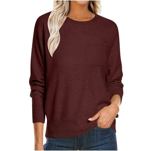 Kaemgyyd Casual Women Fall Sweater Long Sleeve Thermal Knit Pullover Classic Loose Crewneck Base Layer Tops with Pocket