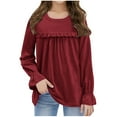 thumbnail image 1 of Kaemgyyd Children Girls Long Sleeve Shirts pleated crew neck T-Shirts spring fall fashion Tees for toddler 5-13 Years, 1 of 6