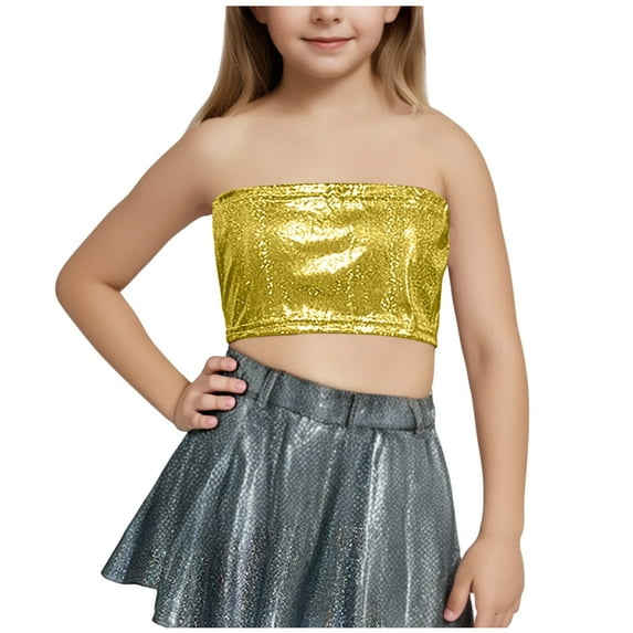 Kaemgyyd Children Girls Sequin Tube Top Sparkle Strapless Stretchy Crop Party Shirt Glitter Sleeveless Clubwear Going out Clothes