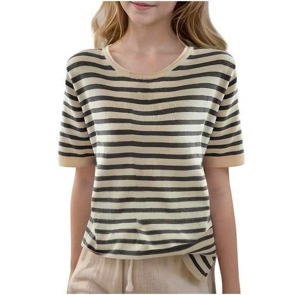 Kaemgyyd Children Girls Summer Clothes Trendy Casual Stripe Short Sleeve Tunic Tee Comfortable Loose Tops for Toddler 6-15 Years