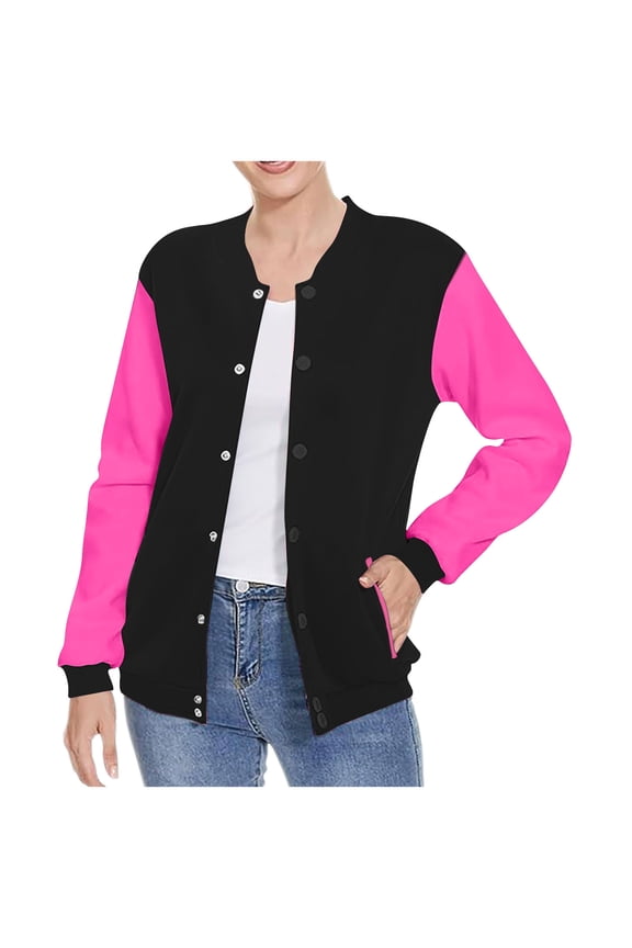 Coats for Women Lightweight Button down Long Sleeve Outerwear Fashion Color Block Crew Neck Jacket with Pockets