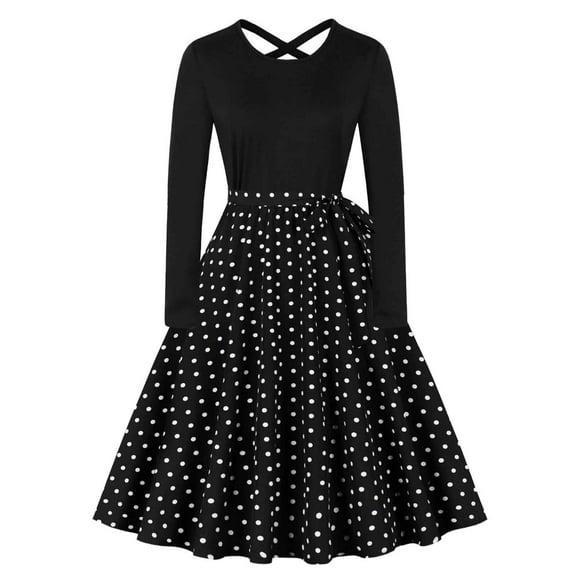 Kaemgyyd Cocktail Dress for Women Vintage Polka Dot Wedding Guest Long Sleeves Fall Dresses Formal Outfit