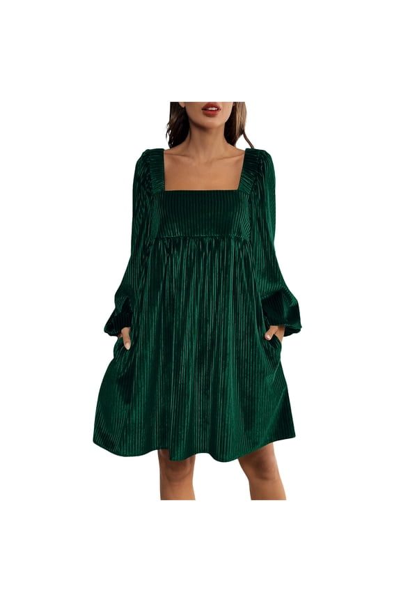 Cocktail Dresses for Women Spring Fall Square Neck Backless Babydoll Dress Loose Lantern Long Sleeve Party Club T-Shirt Dress