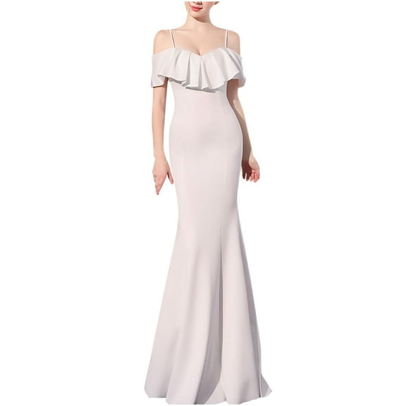 Kaemgyyd Cocktail Dresses for Women off the Shoulder Ruffle Party Dress Elegant Bodycon Short Sleeve Maxi Dresses