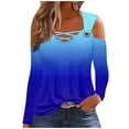 thumbnail image 1 of Kaemgyyd Cold Shoulder T-Shirt for Women Casual Trendy Gradient Long Sleeve Tunic Tee Hollow out Tops Fall Fashion Clothing, 1 of 5