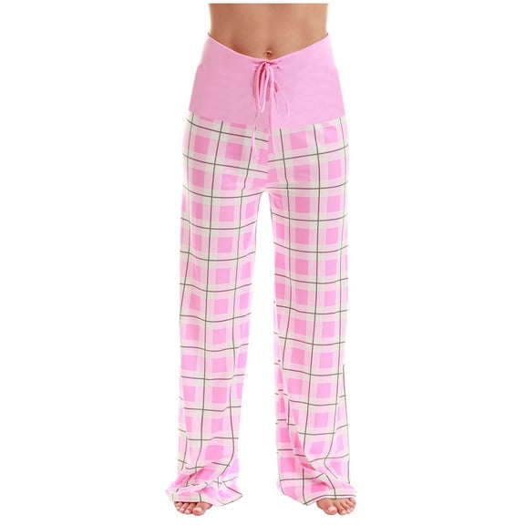 Kaemgyyd Comfy Pajama Pants for Women Casual Drawstring Printing Palazzo Lounge Trousers Stretch High Waist Wide Leg Bottoms