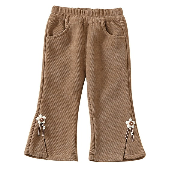 Kaemgyyd Corduroy Flare Pants for Infant Baby Girls Winter Warm High Waisted Trousers Fleece Lined Bell Bottoms Pants 6 M-4 T