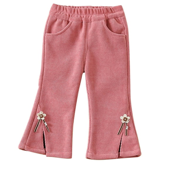 Kaemgyyd Corduroy Flare Pants for Infant Baby Girls Winter Warm High Waisted Trousers Fleece Lined Bell Bottoms Pants 6 M-4 T