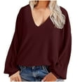 thumbnail image 1 of Kaemgyyd Corduroy Tops Women V Neck Ribbed Long Sleeve Drop Shoulder Pullover Casual Loose Sweater Fashion Outfit, 1 of 7