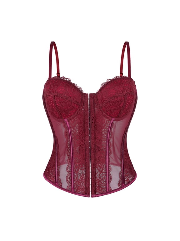Corset Tops for Women Going out Lace Floral Spaghetti Strap Cami Tops Breathable Mesh Bodyshaper Party Club Corset