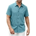 thumbnail image 1 of Kaemgyyd Cotton Linen Shirts for Men Casual Short Sleeve Button down Beach Tops Loose Collared Wedding Tee Vaction Clothes, 1 of 7