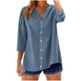 thumbnail image 1 of Kaemgyyd Cotton Linen Shirts for Women Loose Fit V Neck Button down Blouse 3/4 Sleeves Casual Tunic Tops Summer Outfits, 1 of 6