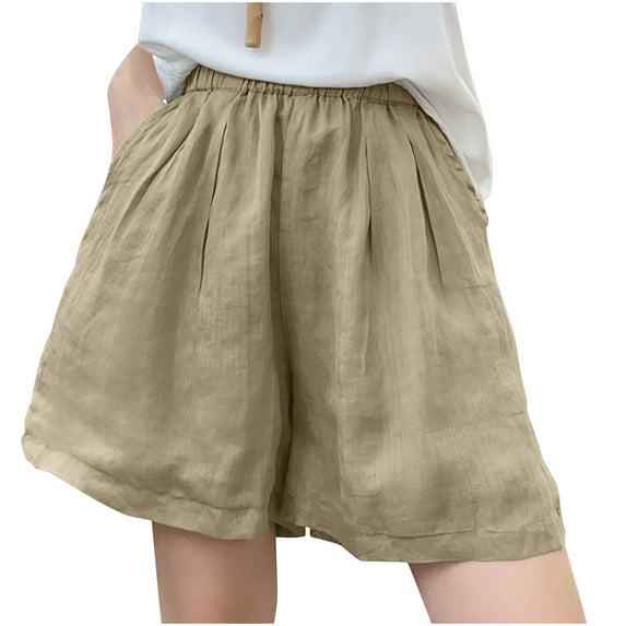 Kaemgyyd Cotton Linen Shorts for Women Solid Color Comfort High Waist Wide Leg Shorts Breathable Fashion Flowy Short Trousers with Pockets