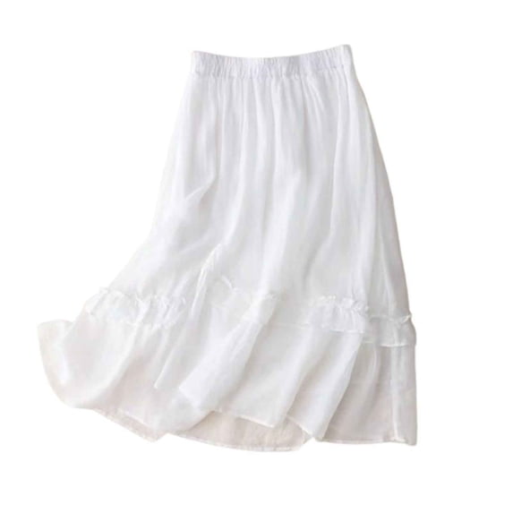 Kaemgyyd Cotton Linen Skirts for Women Fall Casual Elastic High Waisted Flowy a Line Skirt Tiered Layered Soft Beach Skirt