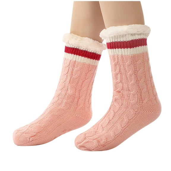 Kaemgyyd Cozy Socks for Women Winter Warm Color Block Knit Socks Casual Fashion Fuzzy Sleeping Crew Socks