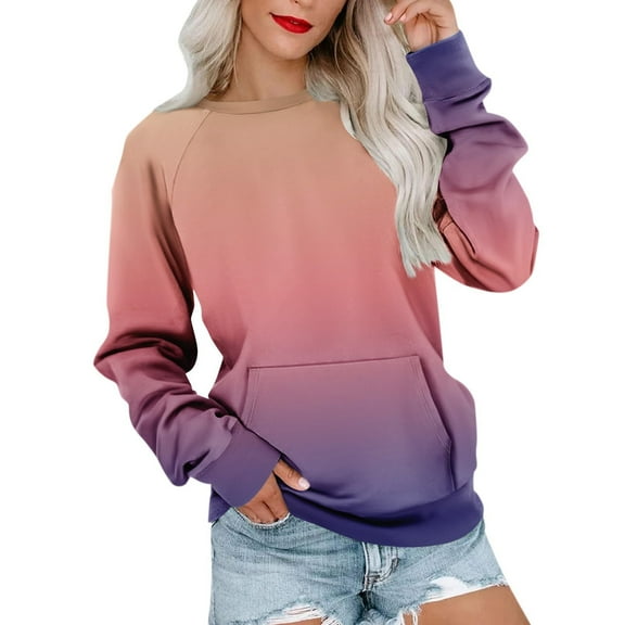 Kaemgyyd Crew Neck Sweatshirt for Women Casual Loose Long Sleeve Tops Trendy Color Block Fall Fashion Pullover with Pocket