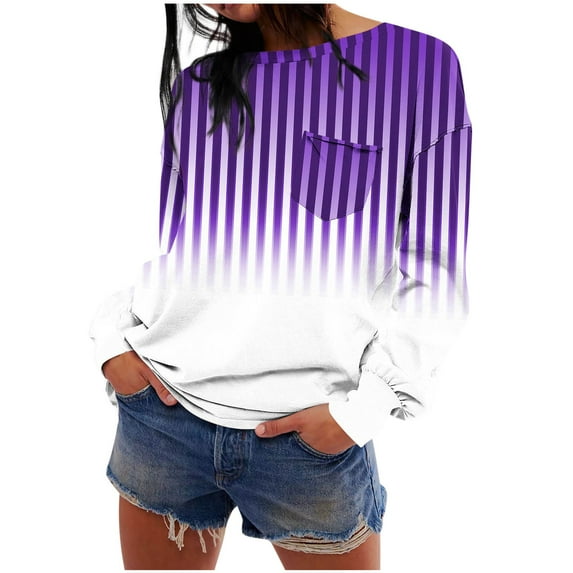 Kaemgyyd Crewneck Sweatshirts Women Lightweight Trendy Top Striped Long Sleeve Pullover Fashion Fall Outfits with Pockets