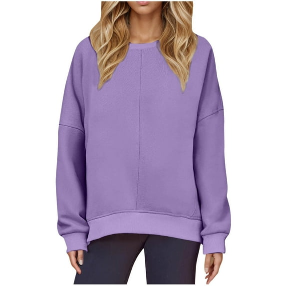 Kaemgyyd Crewneck Sweatshirts for Women Lightweight Loose Long Sleeve Pullover Casual Oversized Solid Color Tops