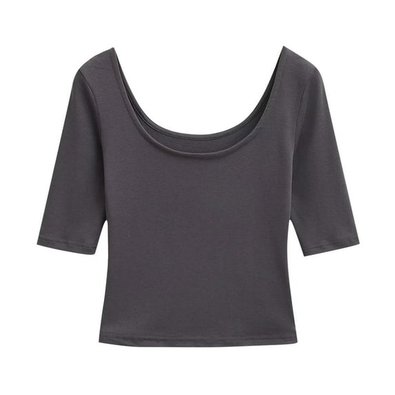 Kaemgyyd Crop Tops for Women Stretchy Scoop Neck Half Sleeve Slim Fitted T-Shirt Soft Breathable Cotton Solid Color Tees Dance Wear