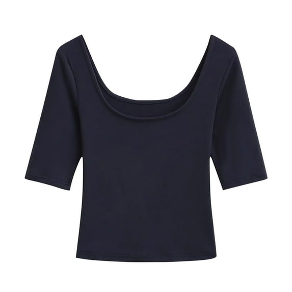 Kaemgyyd Crop Tops for Women Stretchy Scoop Neck Half Sleeve Slim Fitted T-Shirt Soft Breathable Cotton Solid Color Tees Dance Wear