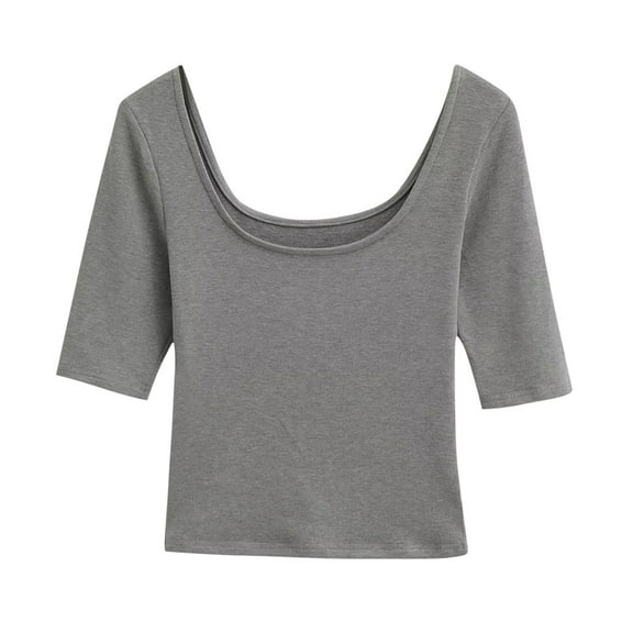 Kaemgyyd Crop Tops for Women Stretchy Scoop Neck Half Sleeve Slim Fitted T-Shirt Soft Breathable Cotton Solid Color Tees Dance Wear