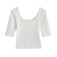 thumbnail image 1 of Kaemgyyd Crop Tops for Women Stretchy Scoop Neck Half Sleeve Slim Fitted T-Shirt Soft Breathable Cotton Solid Color Tees Dance Wear, 1 of 5