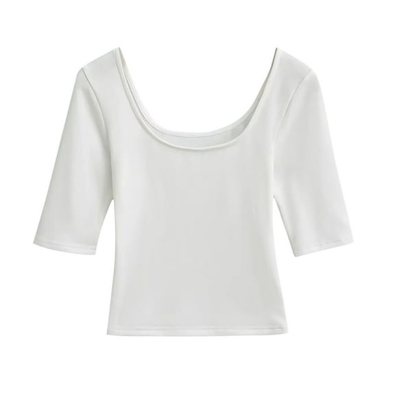 Kaemgyyd Crop Tops for Women Stretchy Scoop Neck Half Sleeve Slim Fitted T-Shirt Soft Breathable Cotton Solid Color Tees Dance Wear