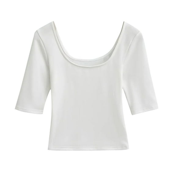 Kaemgyyd Crop Tops for Women Stretchy Scoop Neck Half Sleeve Slim Fitted T-Shirt Soft Breathable Cotton Solid Color Tees Dance Wear