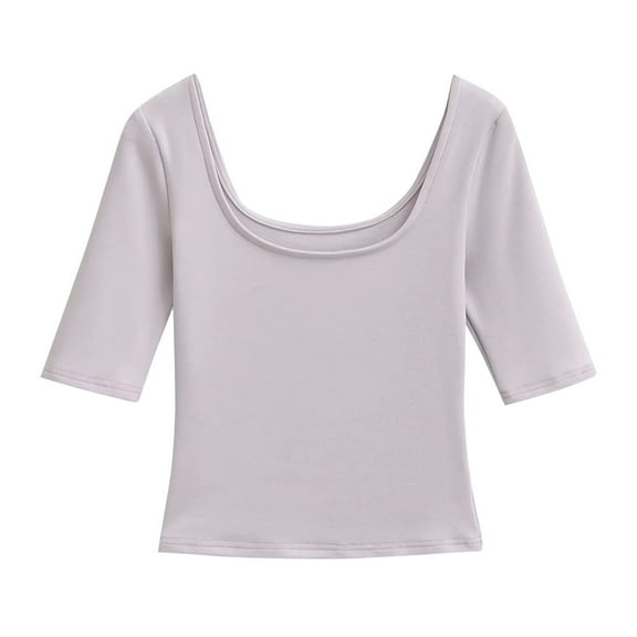 Kaemgyyd Crop Tops for Women Stretchy Scoop Neck Half Sleeve Slim Fitted T-Shirt Soft Breathable Cotton Solid Color Tees Dance Wear