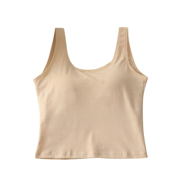 Kaemgyyd Crop Tops for Women Summer Scoop Neck Casual Basic Undershirt Solid Color Sleeveless Built-In Bra Workout Shirt