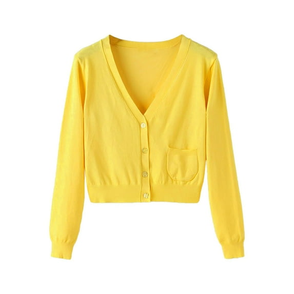 Kaemgyyd Cropped Cardigan Sweaters for Women Lightweight Long Sleeve V Neck Cute Tops Fall Trendy Button down Cardigan with Pocket