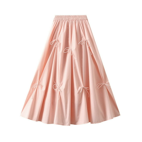 Kaemgyyd Cute Skirt for Women Ruffle Flowy Elastic Waist a Line Skirt Solid Color Bow Tie up Pleated Party Streetwear