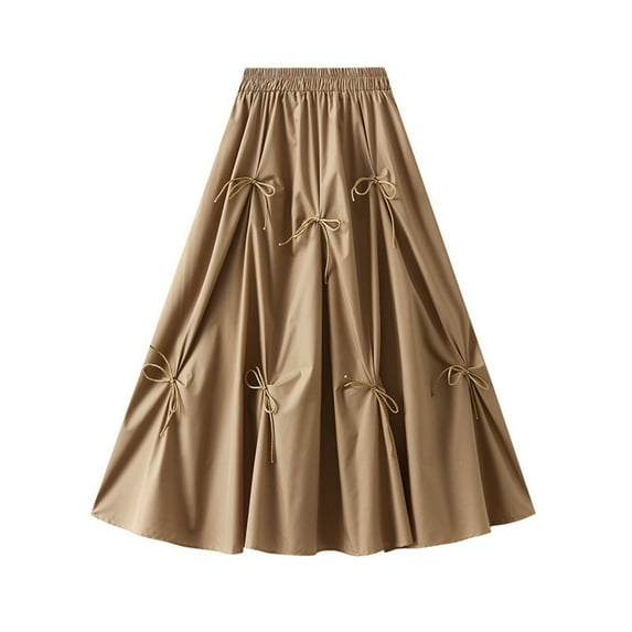 Kaemgyyd Cute Skirt for Women Ruffle Flowy Elastic Waist a Line Skirt Solid Color Bow Tie up Pleated Party Streetwear