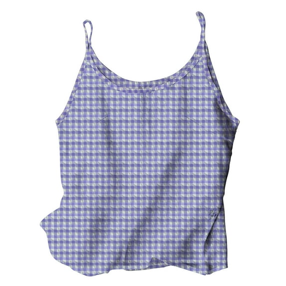 Kaemgyyd Cute Summer Tops for Women Spaghetti Strap Sleeveless Camisole Cami Shirt Cotton Linen Plaid Beach Vaction Clothes