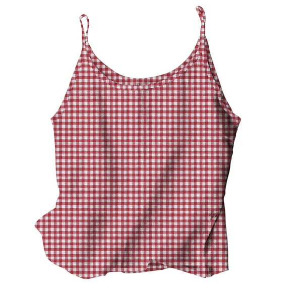 Kaemgyyd Cute Summer Tops for Women Spaghetti Strap Sleeveless Camisole Cami Shirt Cotton Linen Plaid Beach Vaction Clothes