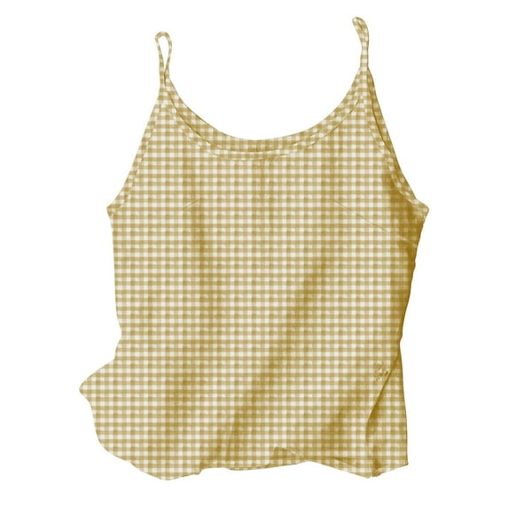 Kaemgyyd Cute Summer Tops for Women Spaghetti Strap Sleeveless Camisole Cami Shirt Cotton Linen Plaid Beach Vaction Clothes